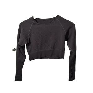 Balance Athletica Energy Crop Top Size Large Grey Long Sleeve Textured Thumbhole